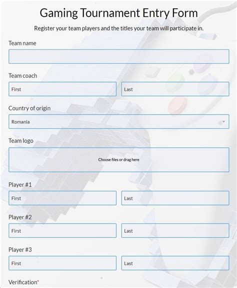 Free Gaming Tournament Entry Form Template 123formbuilder