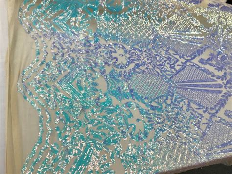 Princess Iridescent Sequins On A 4 Way Stretch Nude Mesh Etsy