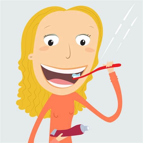 Premium Vector Blonde Girl Brushing Her Teeth Vector Illustration
