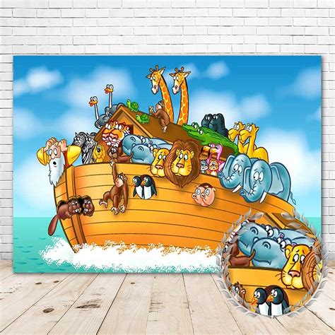 Buy Noahs Ark Baby Shower Backdrop 7x5 Vinyl Noahs Ark Animals Backdrop
