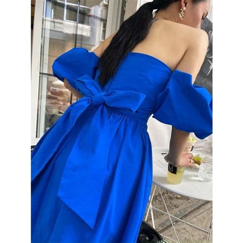 Mua Đầm trễ vai tay phồng nơ lưng dáng dài màu xanh coban siêu hot hit giá rẻ nhất TecKi Vn