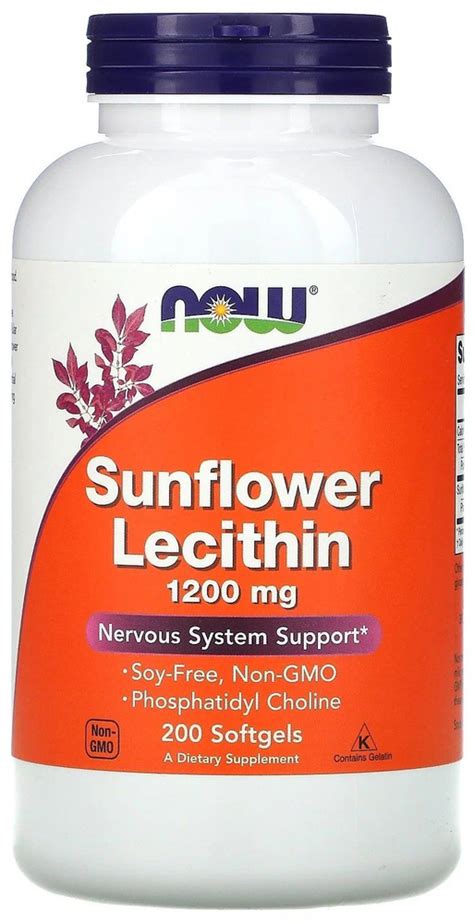 Подсолнечный лецитин Sunflower lecithin 1200 мг NOW Foods 200 капс ...