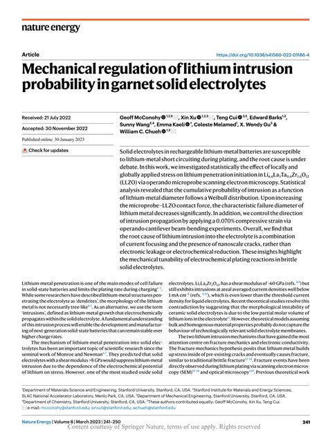 Mechanical Regulation Of Lithium Intrusion Probability In Garnet Solid