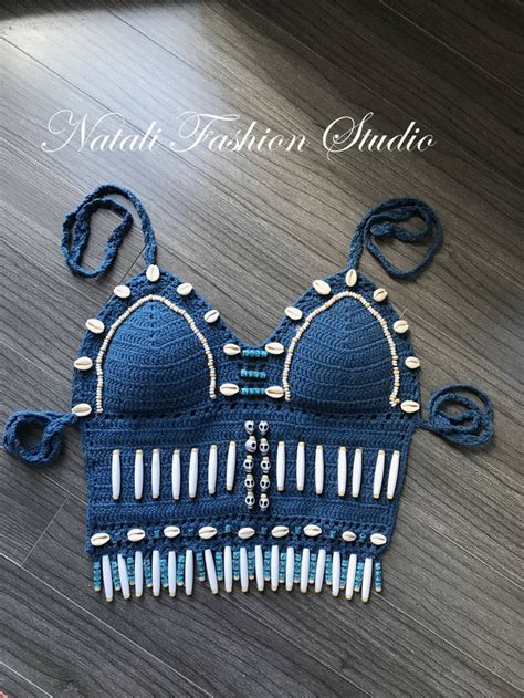 Crochet Swimsuit Bikini Halter Top Swimwear Top Beaded Brazilian Swimwear Bikinis Crochet Bikini