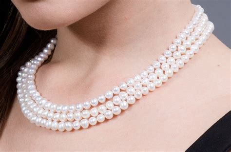 White Triple Strand Layer Freshwater Pearl Necklace 6-7mm – Pearl Rack