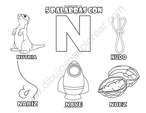 Cinco Palabras Con La Letra N Dibujo A Color Y Para Colorear