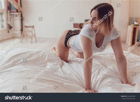 Sexy Blonde Woman White T Shirt Panties Stock Photo Shutterstock
