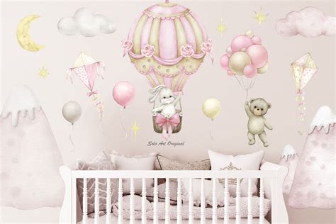 Teddy Bear Hot Air Balloons Baby Girl Shower Clipart By Solo Art Original Thehungryjpeg