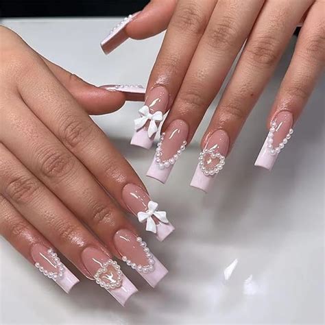 Amazon 24 Pcs Nude Press On Nails Long Square YEFIUO Cute Fake Nails Press Ons Pink