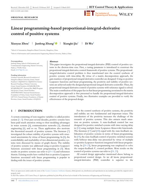 Pdf Linear Programming‐based Proportional‐integral‐derivative Control