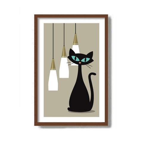 Mid Century Modern Art Print Atomic Cat Wall Art Cat Lover Etsy