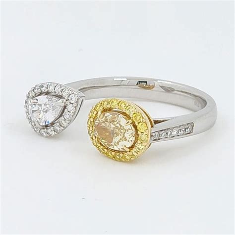 Igi Certified Yellow Oval Diamond And Pear Diamond Toi Et Moi Ring In 18k Gold For Sale At 1stdibs