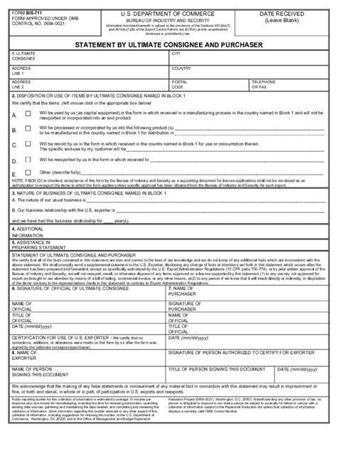 Fillable Online 15 CFR748 11 Statement By Ultimate Consignee And