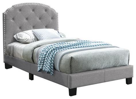 Button Tufting Design Bed Light Gray Transitional Platform Beds