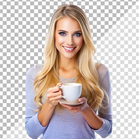 Premium Psd Blonde Girl Holding Tea Cup On Transparent Background