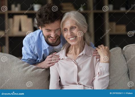 Loving Adult Son Hug Happy Mature Mother Stock Image Image Of Harmony Care