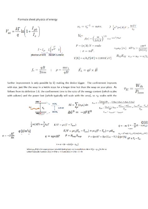 Formula sheet physics of energy - Fysica van nieuwe energie: bronnen ...
