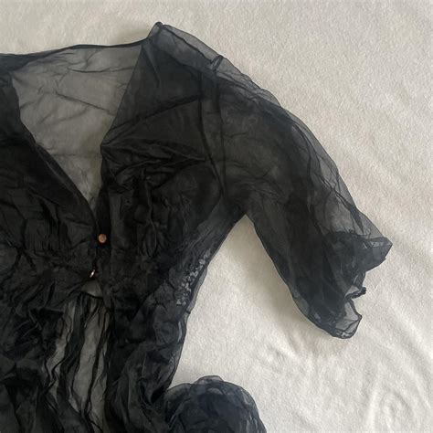 Vintage Sheer Black Lace Lingerie Robe Depop