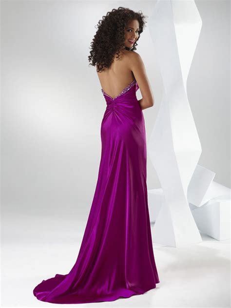 Purple Column Strapless Sweetheart Backless Sweep Train Beading Full