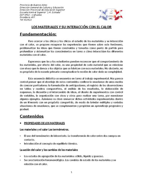 Cs NAt 5º materiales y el calor agosto Dirección General de Cultura y