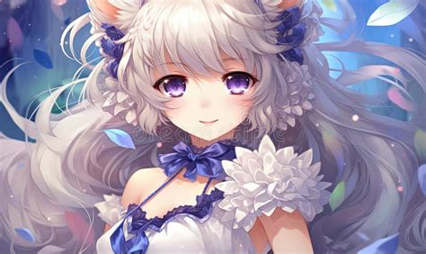 Anime White Wolf Girl With Blue Eyes