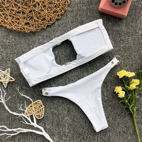 Style Bikini Eyelet Button Swimwear White On Luulla