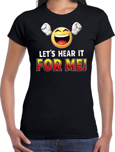 Funny Emoticon T Shirt Lets Hear It For Me Zwart Voor Dames Fun