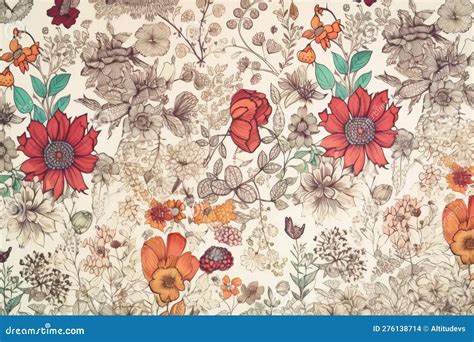 Floral Pattern on Sheet of Paper, with Illustration of Different ...