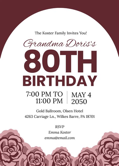 Free 80th Birthday Invitation Templates Editable And Printable