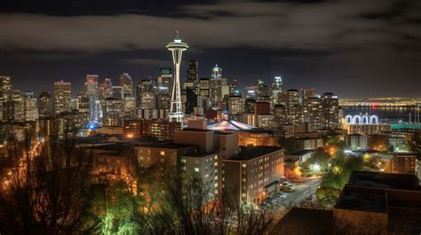 Night Skyline Of Seattle At Backgrounds | JPG Free Download - Pikbest