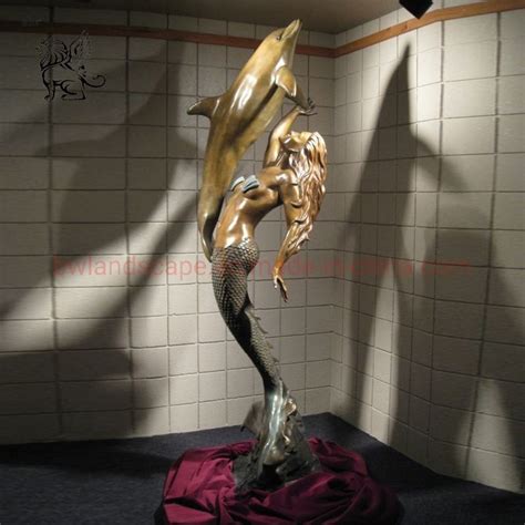 Garden Art Metal Life Size Naked Bronze Mermaid Statue With Dolphin Sculpture Bronze Sculpture