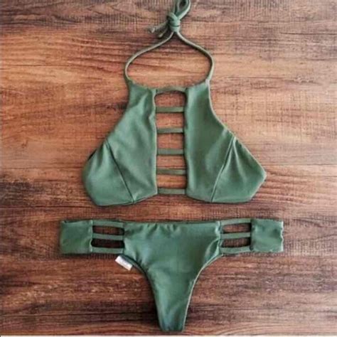 Nasty Gal Swim Strappy Green Bikini Brazilian Forest Green Poshmark