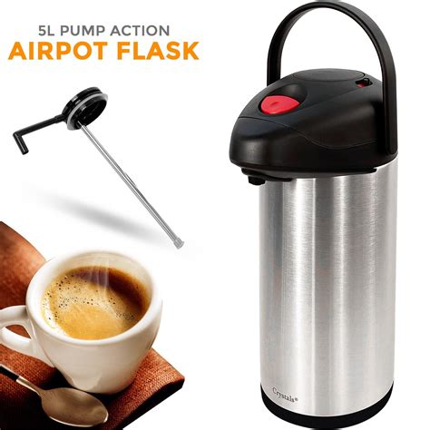 2L 3L 5L STAINLESS STEEL AIRPOT HOT TEA COFFEE DRINKS VACUUM FLASK JUG PUMP NEW EBay UK
