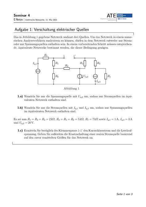 Seminar 4 Seminar 4 ENetze Elektrische Netzwerke 11 Mai 2021 ATE