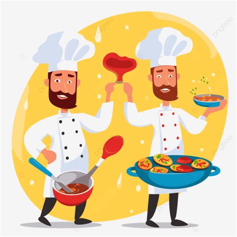 cuisiniers clipart deux hommes barbus avec des chefs tenant des
