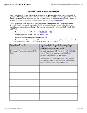 Fillable Online Archives Utah Grama Classification Worksheet Utah