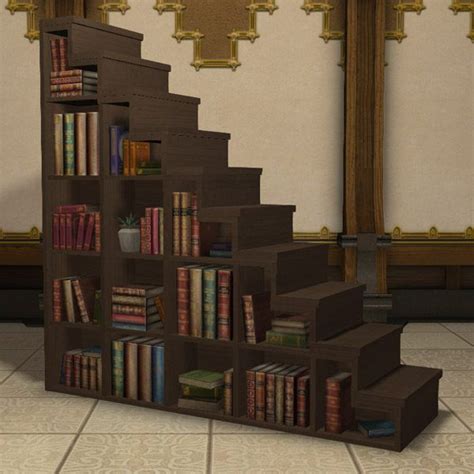 Wooden Staircase Bookshelf Ffxiv Housing Table In 2023 Staircase