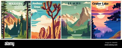 Set Of Retro National Parks USA Posters Vector Art Stock Vector Image