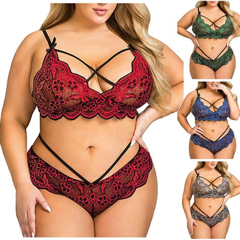 Utoimkio Plus Size Lingerie Set For Women Sexy Lace Halter Bralette