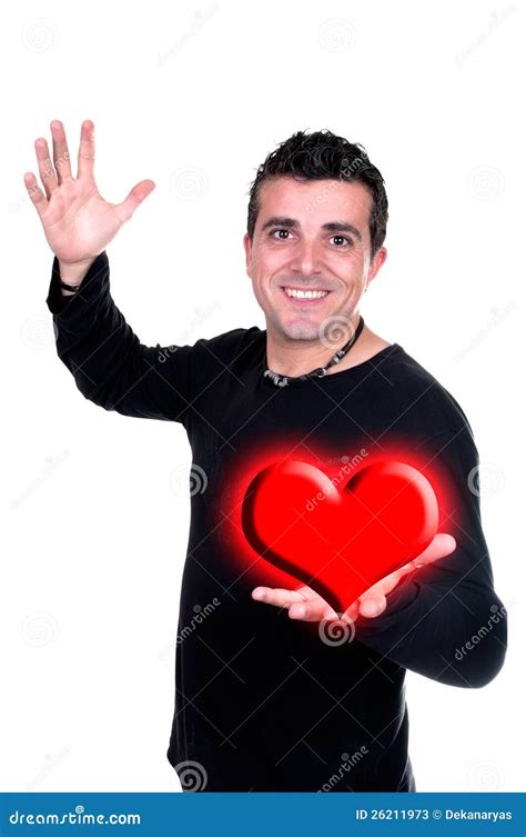 Smiling Man With Valentin Heart In Hand Stock Image Image Of Humorous