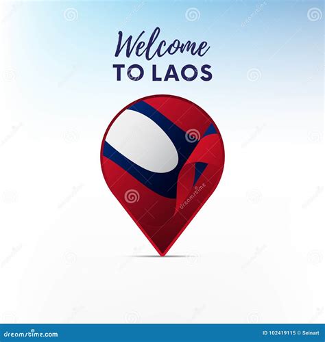 Flag of Laos in Shape of Map Pointer or Marker. Welcome To Laos. Vector