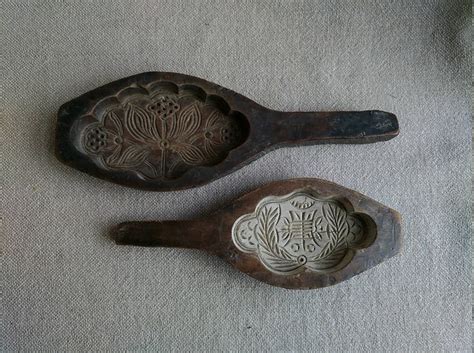 Antique Wood Butter Molds Hand Carved Butter Mold Paddles Set Of Two