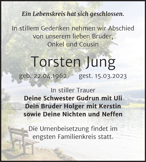 Traueranzeigen Von Torsten Jung Abschied Nehmen De