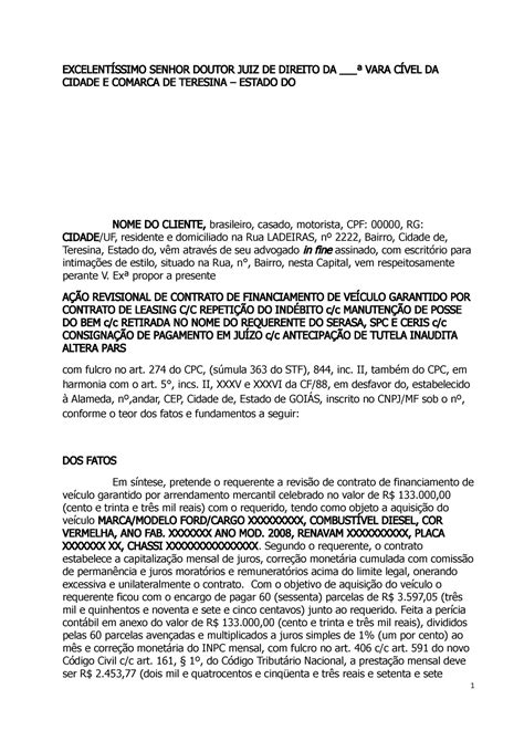 Modelo De AÇÃo Revisional Leasing Exce LentÍ Ssi Mo Se Nhor Dou Tor