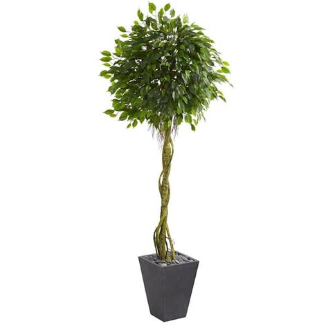 Nearly Natural Ft High Indoor Outdoor Ficus Artificial Tree In Slate