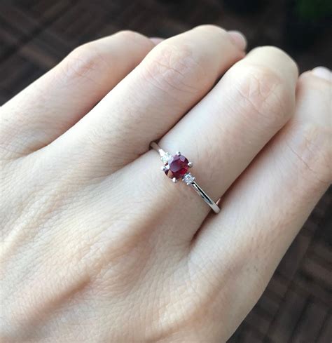 Dainty Genuine Ruby Engagement Ring With Diamonds In K Gold Etsy