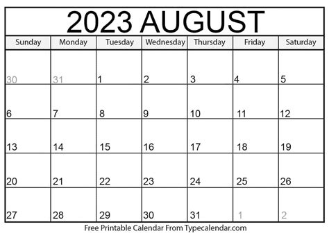 August 2023 Calendars