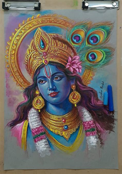 krishna colour pencil drawing