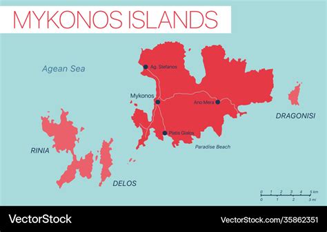 Mykonos island detailed editable map Royalty Free Vector