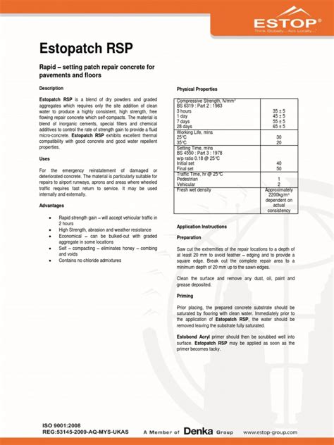 concrete repair estopatch rsp tds   concrete materials